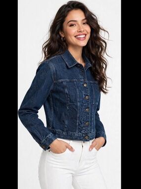 Women With Control Dark Blue Denim Jacket - Button Front